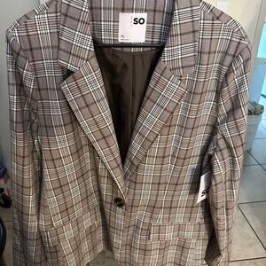 SO Women's Checkered Blazer - Brown and White